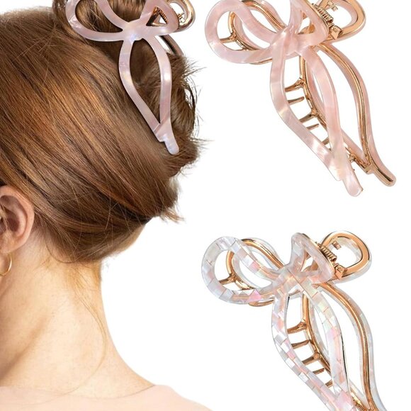 2 Pack Metal Bow Hair Clips Non-Slip Large Hair Clips for Women All Hair Types - Picture 1 of 7